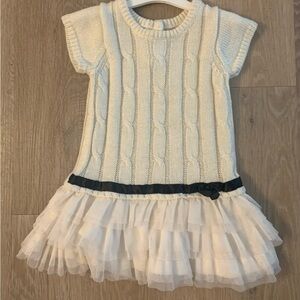 George Girl's Size 12-18 Months Cream Knitted Babydoll Dress With Tutu Skirt